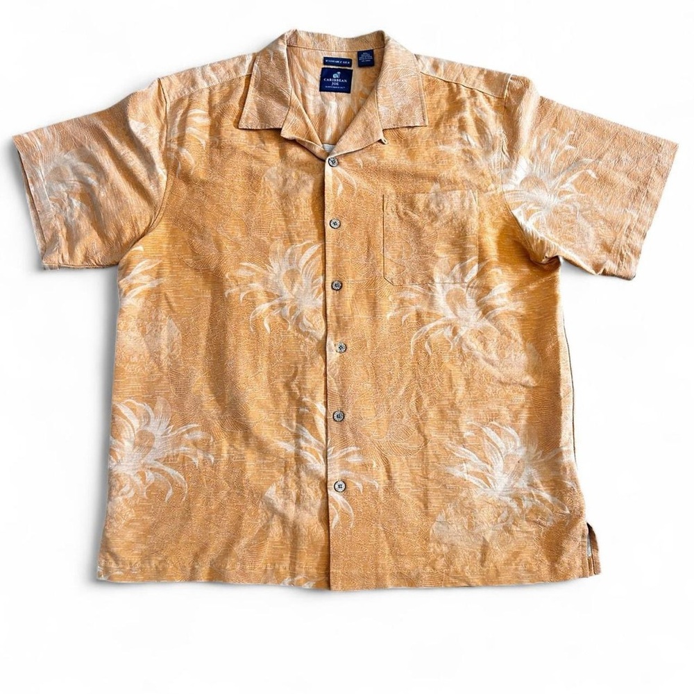 Caribbean Joe orange silk button-up Hawaiian tropical summer beach shirt